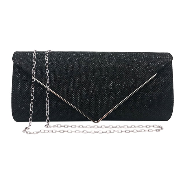 Bolso tipo sobre con cadena y purpurina, bolso de noche, bandolera para banquetes (negro) Likrtyny Para Estrenar