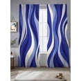thumbnail image 2 of Blue Moire Sheer Curtains 84 Inch Length 2 Panels Set, Classic Modern Abstract Art Elegant Voile Window Treatment Rod Pocket Curtains Sheers Drapes for Bedroom/Living Room/Kitchen 52"x84"x2, 2 of 7