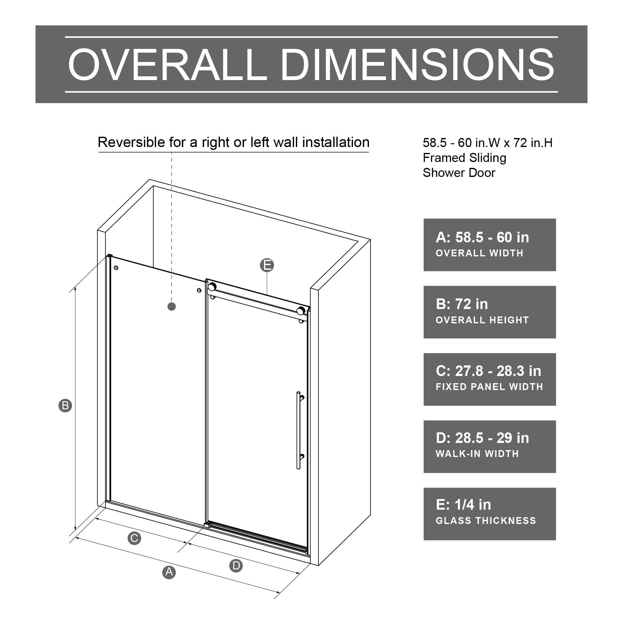 MAYEERTY Frameless Single Sliding Shower Door, Chrome Zinc Roller Rail, 1/4" Tempered Glass with Stainless Steel Handle, Waterproof & Reversible Installation