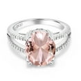 thumbnail image 3 of Gem Stone King 5.21 Cttw Peach Nano Morganite Ring for Women | 925 Sterling Silver | Oval 12X10MM | Gemstone October Birthstone | Available in Size 5, 6, 7, 8, 9, 3 of 5