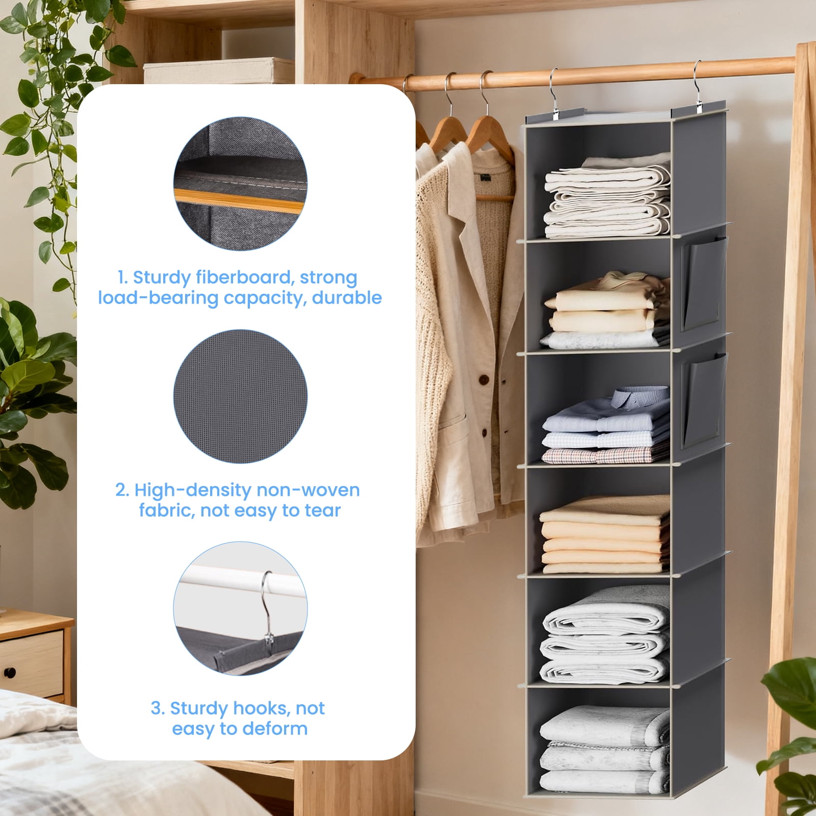 torio, Hanging Closet Organizer, 6-Shelf, 2-Pack, Gray - Walmart.com