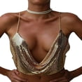 thumbnail image 1 of Women Sling Metal Sequins Halter Back Shirt Cushion with Adjustable V-Neck Halter Sling Top, 1 of 6