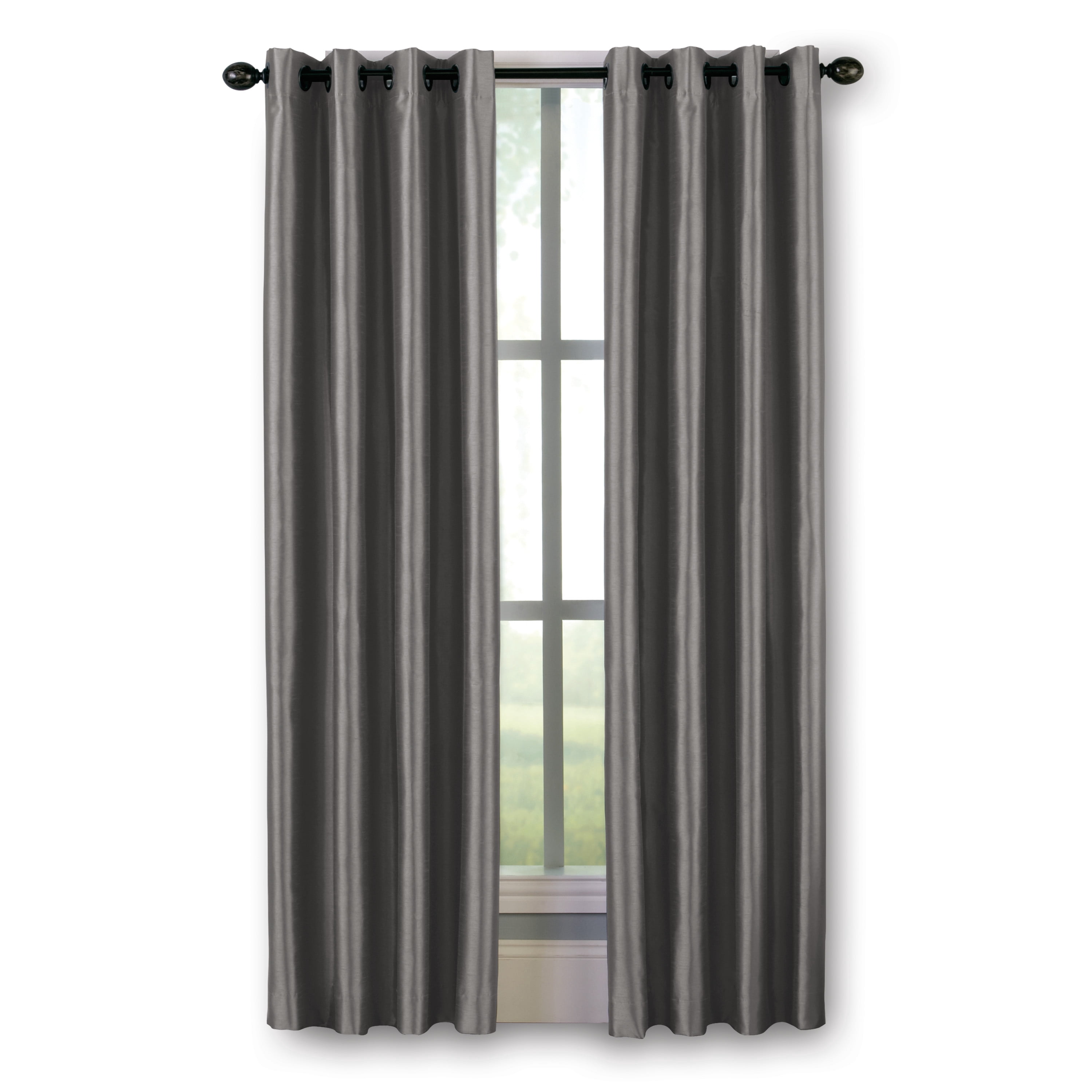 Curtainworks Malta Curtain, Polyester Room Darkening Faux Silk Grommet Single Panel, Pewter, 50" x 132", Adult