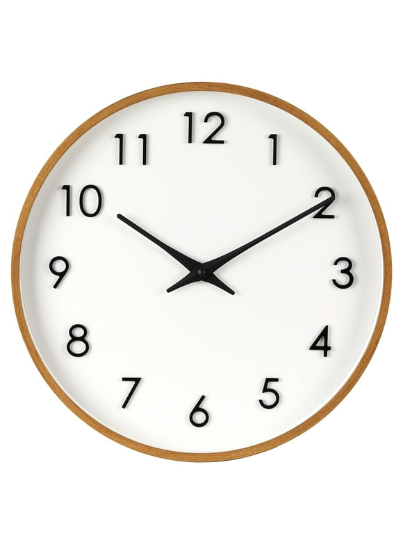Better Homes & Garden Round Indoor 20" Modern Mid-Tone Wood Finish Plastic Frame Analog Wall Clock