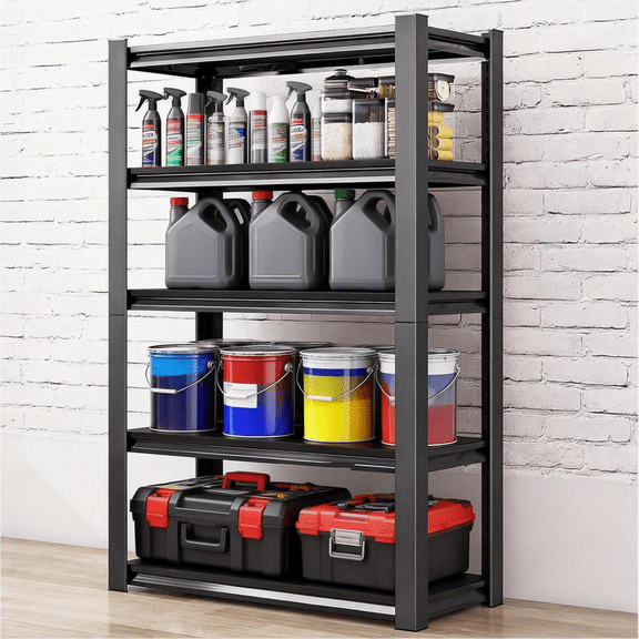 72" H Garage Shelving, Garage Shelving Heavy Duty, 3000Lbs 5 Tier Adjustable Storage Shelves for Warehouse, Basement, Workshop, Double-Layer Column with Reinforced Ribs, 14" D*40" W