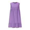 thumbnail image 4 of asdoklhq Summer Wedding Guest Dresses for Women Spring Dresses Fashion Womens’s Summer Round Neck Solid Color Casual Beach Dress Purple S, 4 of 6
