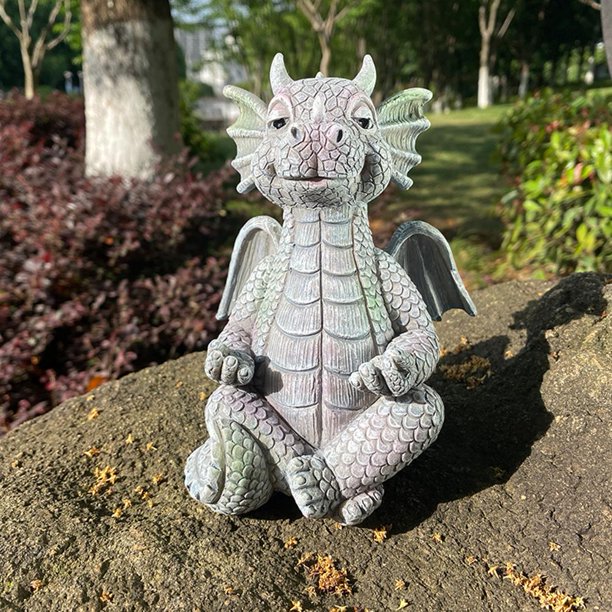 Escultura de meditación de dinosaurio pequeño, estatua meditada de dragón de escritorio para el hogar (B)