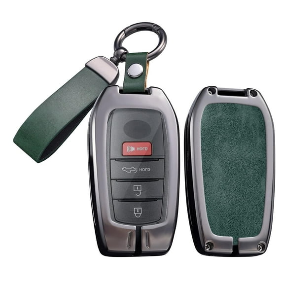 Premium Metal and Leather Smart Key Fob Cover with Woven Keychain for Toyota Land Cruiser 2024-2025 Sienna Venza Hilux Fortuner 2023 Highlander Tundra Corolla Prius – 3 to 6-Button Keyless Protector