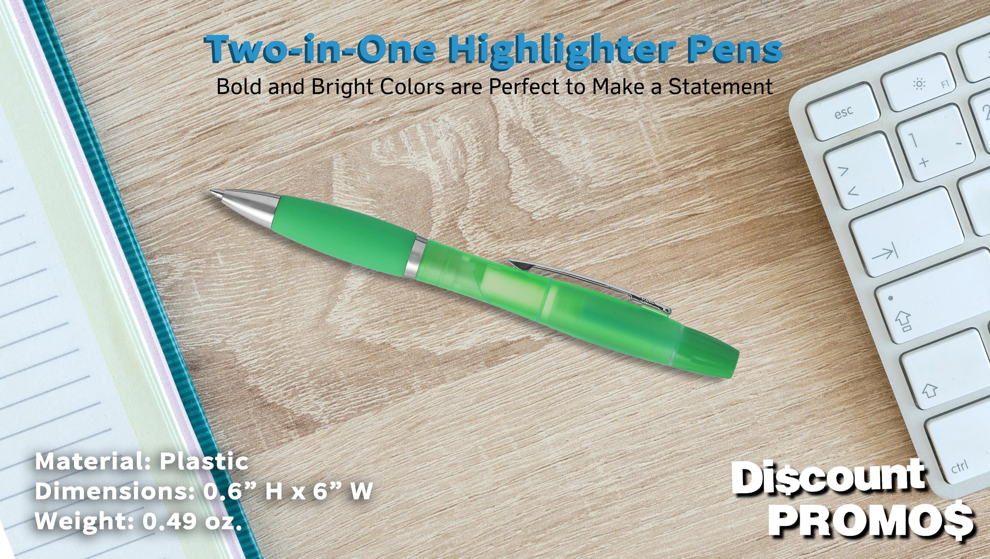 10 Two in one Highlighter Pens Pack - Ballpoint, Silver Accents - Green