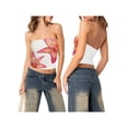 thumbnail image 3 of Yunliwuli Women's Lily Print Slim Tube Tops Flower Pattern Bandeau Show Navel Shirt Streetwear, 3 of 9