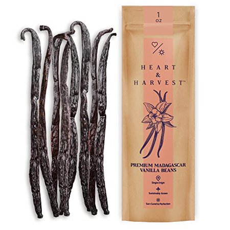 1.Heart & Harvest Premium Madagascar Vanilla Beans Grade A  5 - 6  Long Bean Sticks  Pack of 1 ounce Whole Vanilla Pods Perfect to Make Pure Vanilla Powder & Extract for Baking  Ice Cream  Syrup & Mor