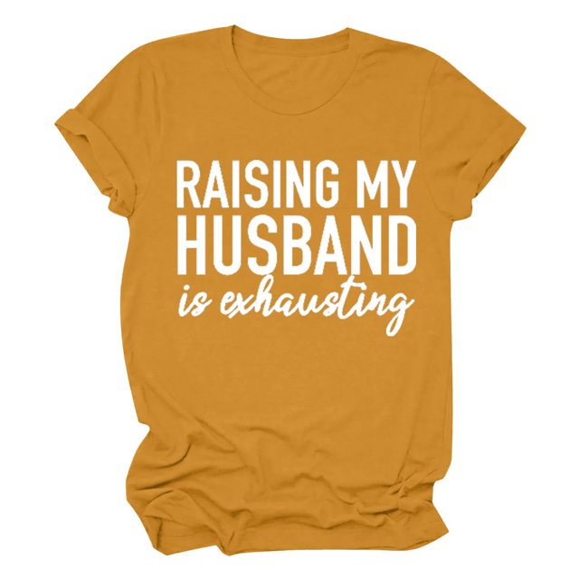 Liquidation! T-shirts Graphiques Uooqdmx, T-Shirts en Coton pour Femmes, T-Shirts à Citation pour Femmes, T-Shirt Imprimé "Racing My Husband" en Coton Col Rond Décontracté, T-Shirts Amusants, Jaune TG