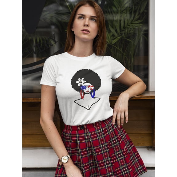 Woman With American Glasses Afro T-Shirt Women -Image by Shutterstock, Female Large