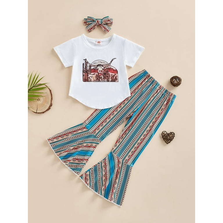Little Girl Outfits Size 7/8 Two Piece Set for Girls Kids Toddler Baby  Children Girls Summer Striped T Shirt Flared Pants Bell Bottoms Clothes  Outfits Set Girl Clothes 