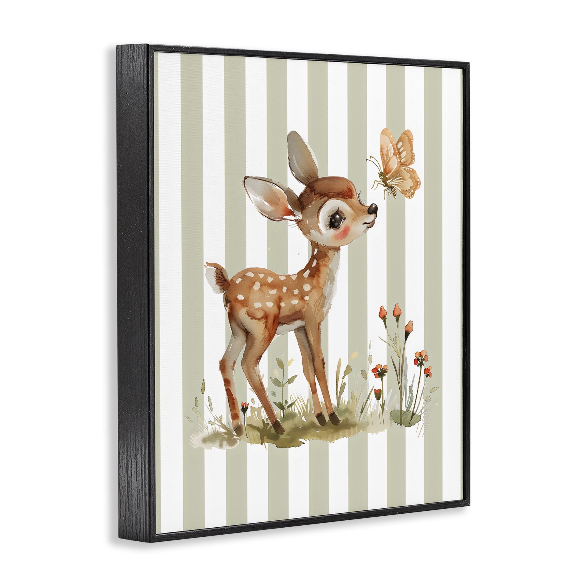 Stupell Industries Baby Deer with Butterfly Black Framed Giclee Art, design by LSR Design Studio