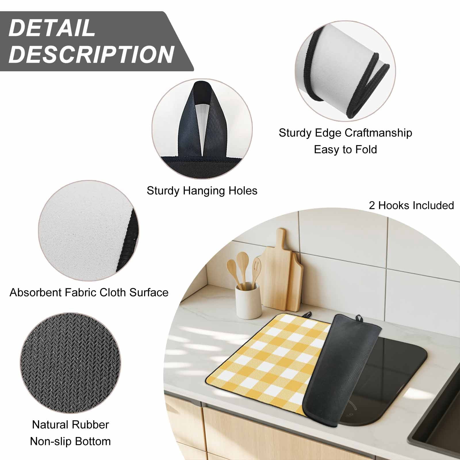 Plaid Yellle, Stove Top Cover for Electric Stove, Heat-proof & Non Slip Glass Top Stove Cover Protector, Rural Abstract Geometric Lattice Kitchen Flat Cooktop Rubber Mat 24x21 Inches