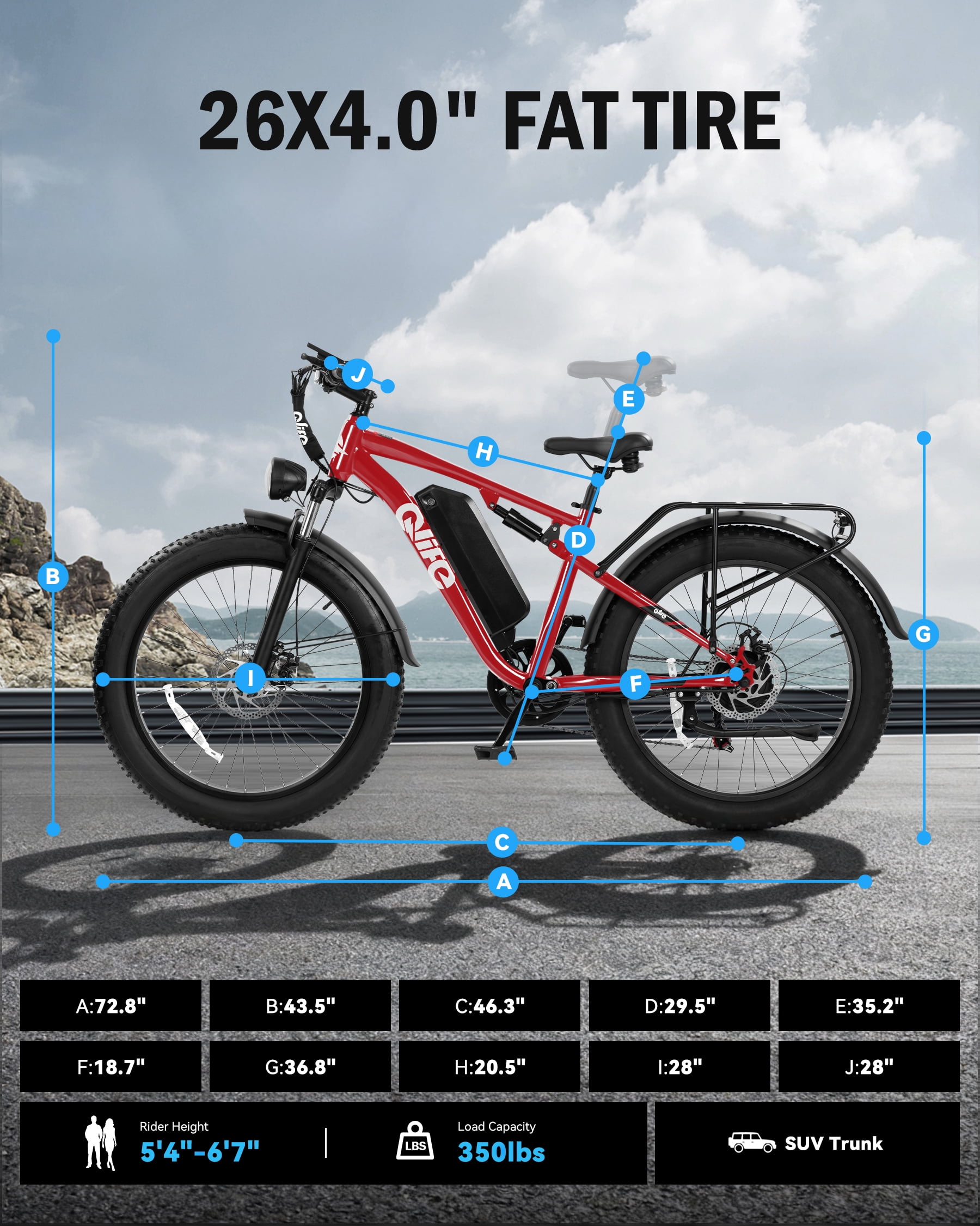 Qlife Racer Plus Electric Bike for Adults Peak 1500W Motor Up to 36MPH, 4.0 Fat Tire Mountain Bicycle with 48V 15.6AH 7 Speed Full Suspension Ebike(Red)