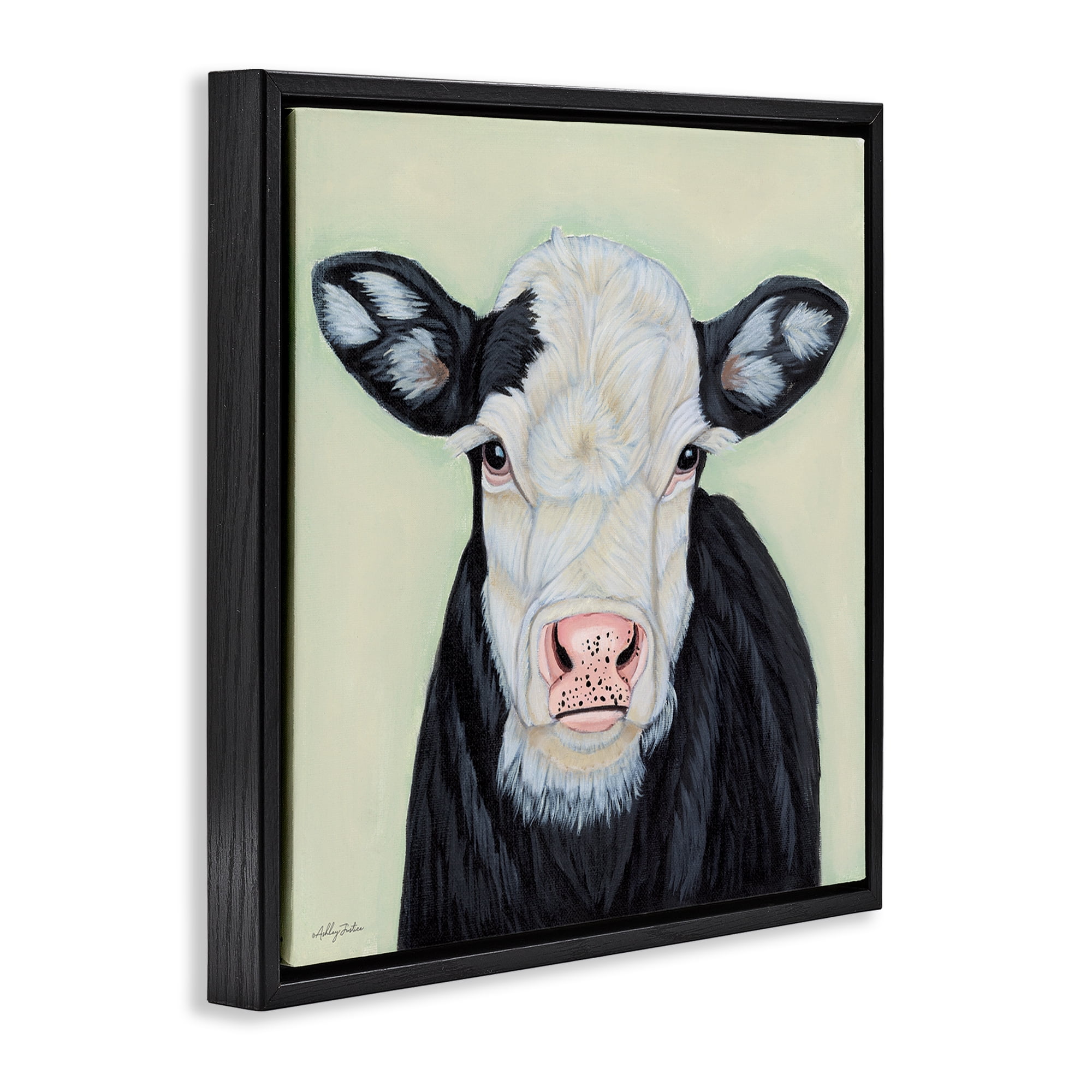 Stupell Industries Cow with Spotted Ears Animals Painting Black Floater Framed Canvas Art Print Wall Art, 25 x 25