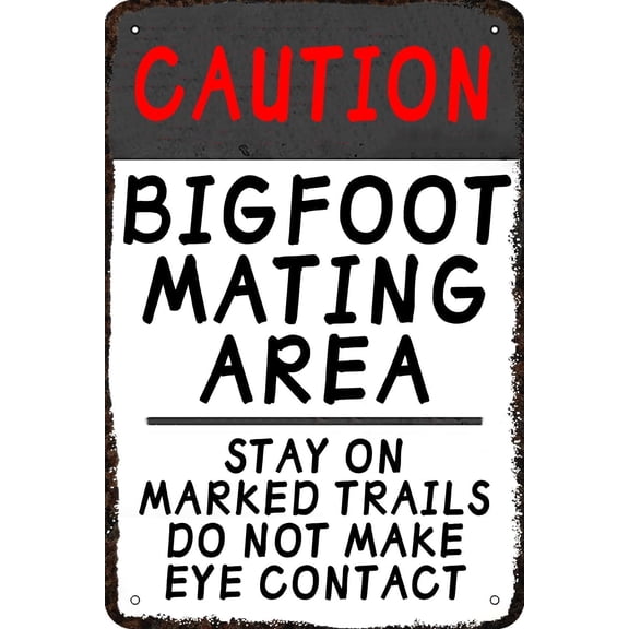Metal Tin Sign Bigfoot Mating Area Vintage Humor Wall Art Decor Retro Home Man Cave Decorations 8x12 Inch