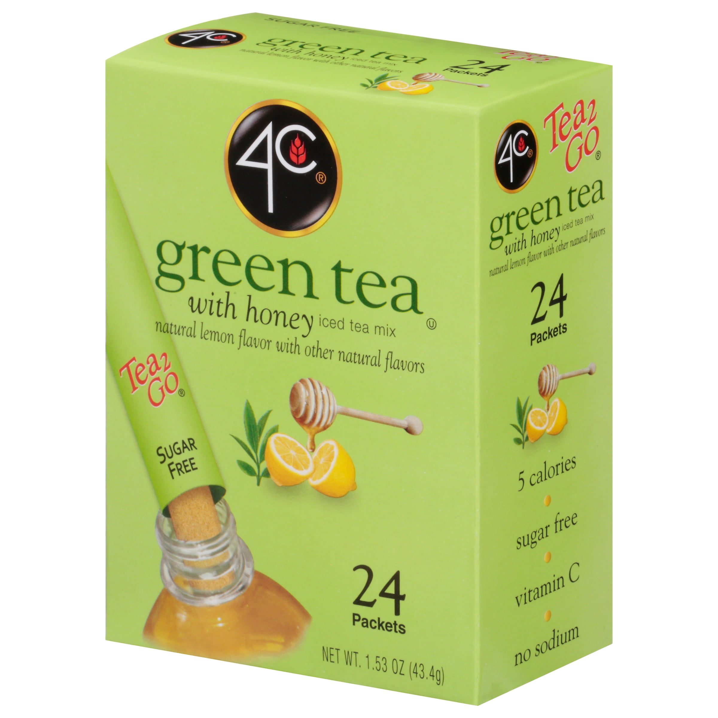 4C 24 Packets Tea2Go Green Tea with Honey Sticks