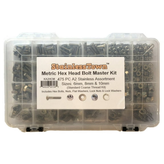 StainlessTown A2 Stainless Steel Metric Master Hex Head Bolt Assortment Kit with Free Size Gauge