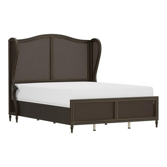 Bowery Hill Transitional Wood Queen Bed with Wing Back in Bronze