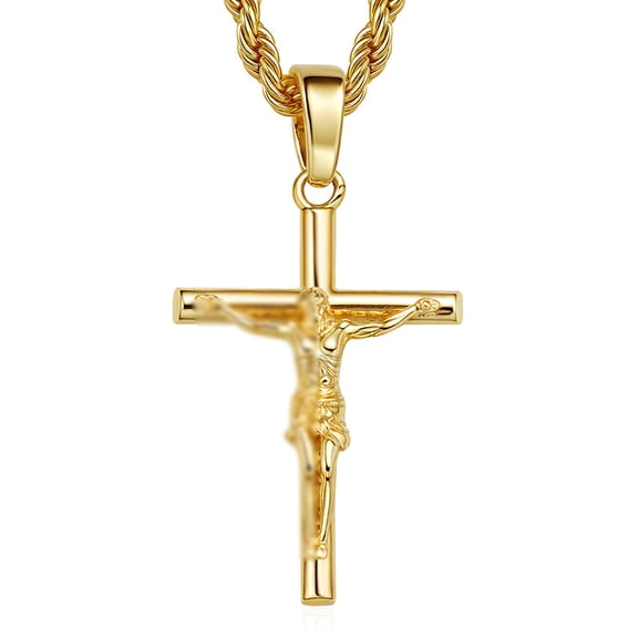 Men's Cross Pendant Necklace, 18K Gold Plated Chain Necklace, Punk Style Hip Hop Jewelry Pendant
