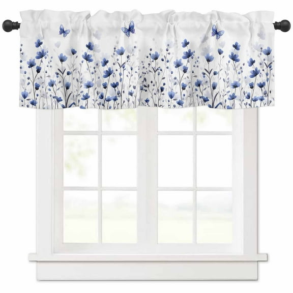 nqOlkjepod Purple Floral Butterfly Farmhouse Short Window Curtain Valances, Spring Rustic Botanical Flowers Rod Pocket Kitchen Valances for Living Room Bedroom Bathroom Cafe, 1 Panel - 42" x 12"