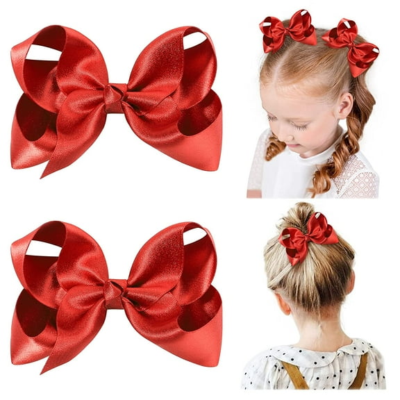 2 PCS 6" Big Hair Bows for Girls Alligator Clips Grosgrain Ribbon Solid Color Hair Accessories for Little Teen Toddler Girls Kids-White
