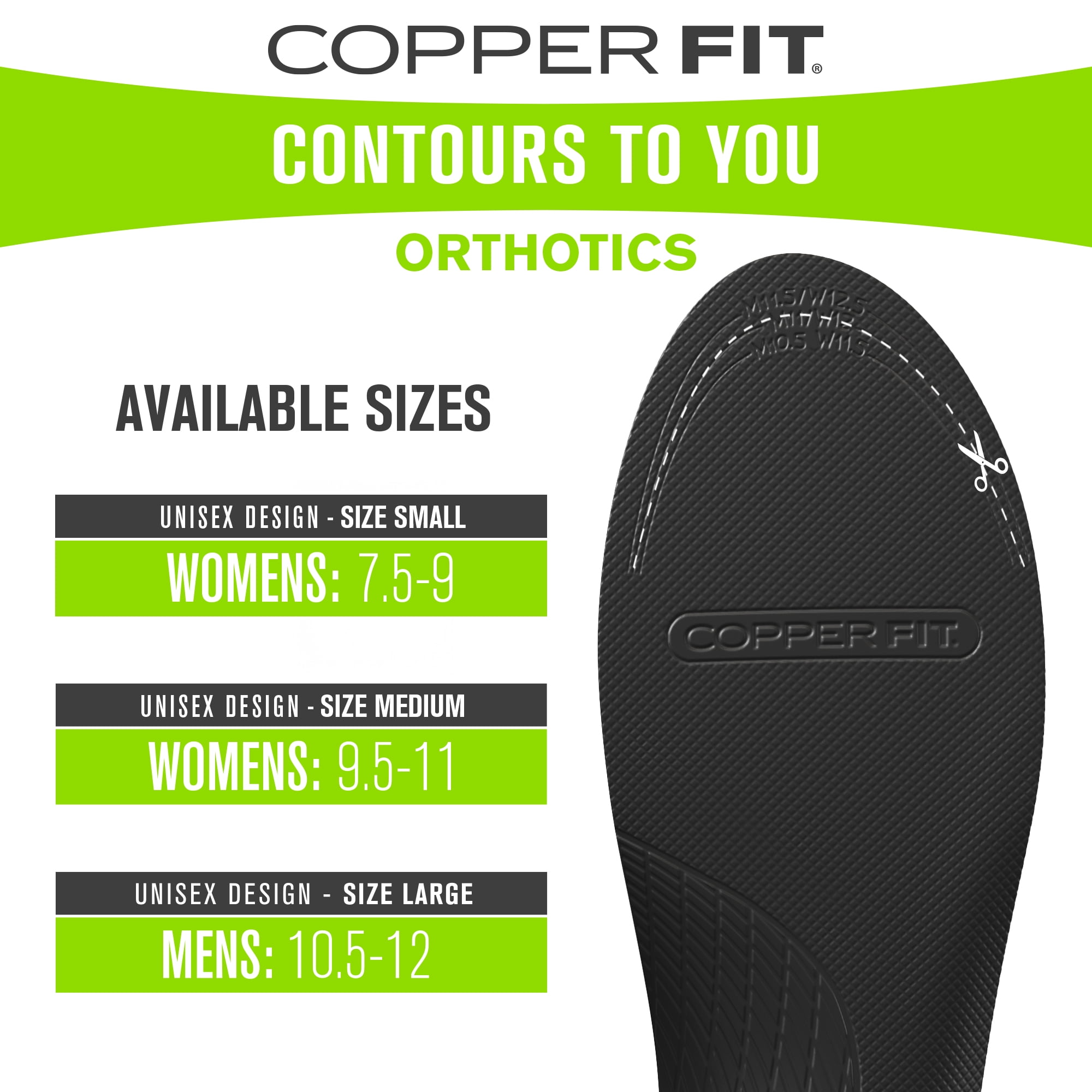 Copper Fit Orthotics Womens Insoles, Contours to You, Medium, 9.5 - 11