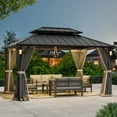 thumbnail image 2 of Modern Shade The Horizon Hardtop Gazebo - 10' x 14' Black Double Steel Roof with 4 Solar LED Lights, 2 of 9