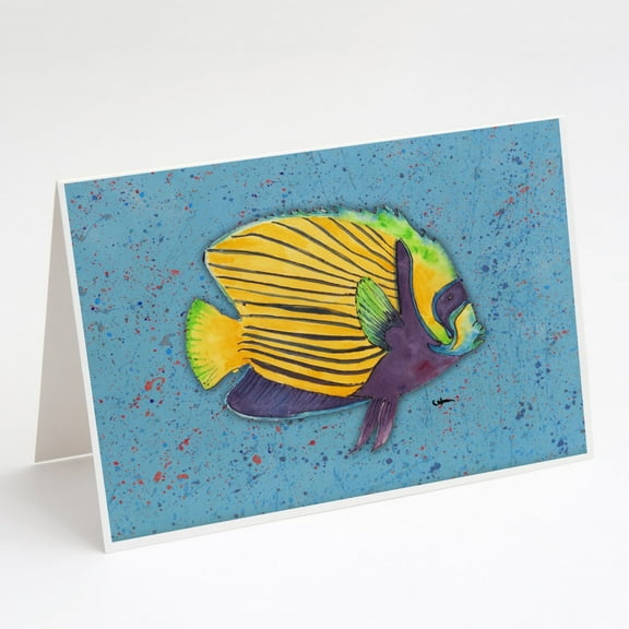 Tropical Fish on Blue Greeting Cards and Envelopes Pack of 8