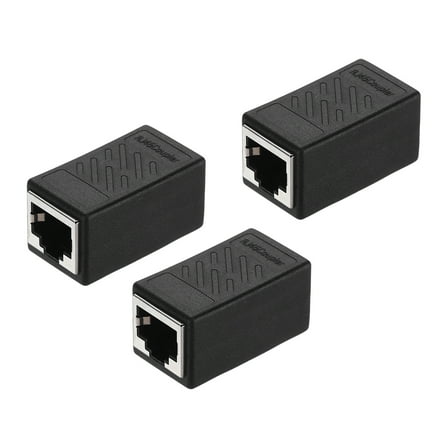 3PCS RJ45 Ethernet Coupler, Ethernet Coupler Female to Female in Line Cat7 Cat6 Cat5e Cat5 Extender Cable Adapter, Black