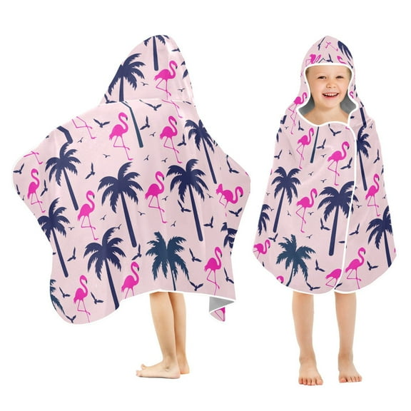 joogoo Palm Tree Flamingo Kids Hooded Beach Towel Baby Bath Towel 23.5"x50"