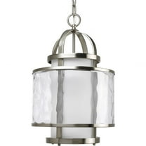 Progress Lighting Bay Court Collection One-Light Foyer Pendant, Brushed Nickel, Etched and Water Glass