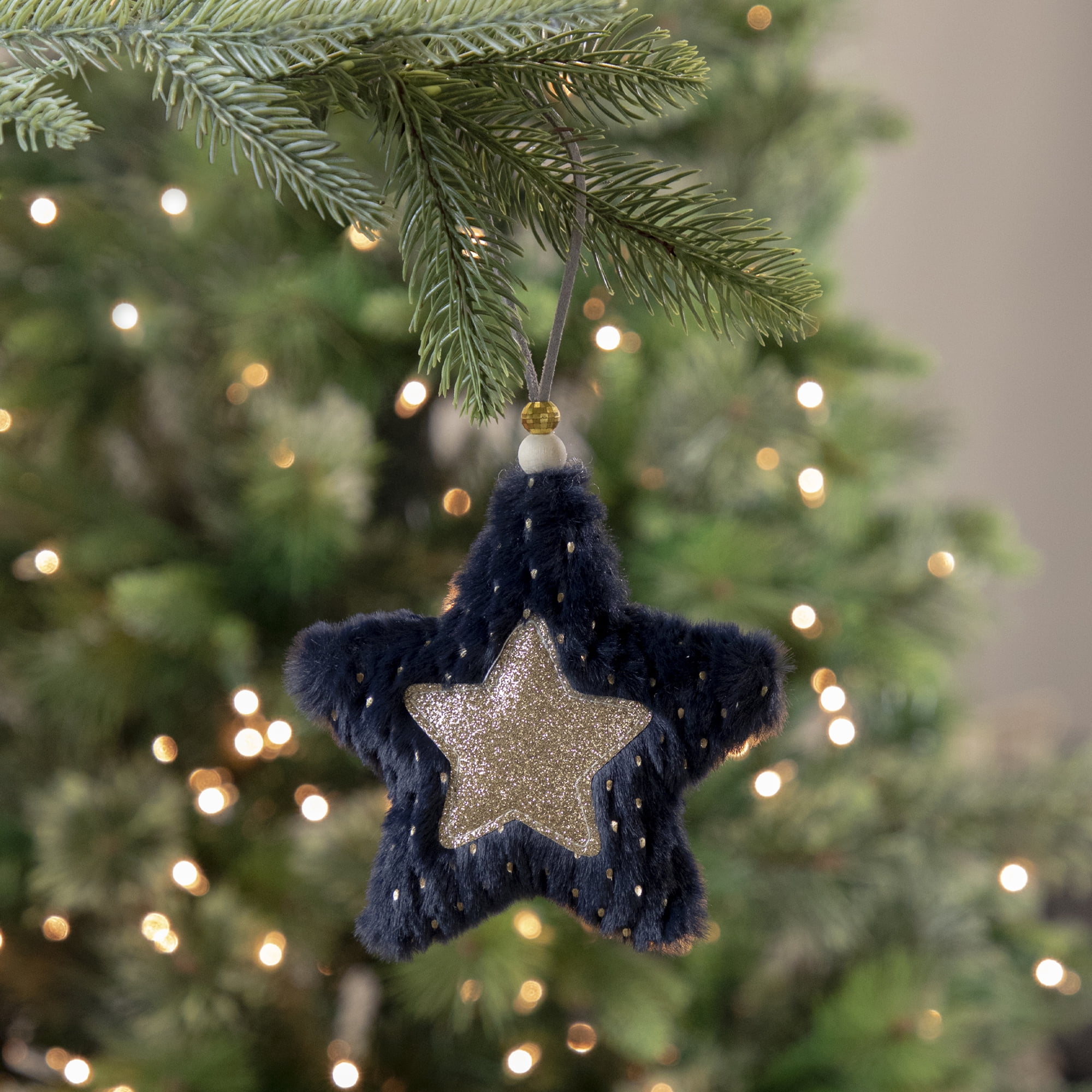 5" Blue and Glittery Gold Plush Star Christmas Ornament