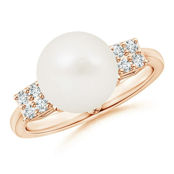 ANGARA Freshwater Cultured Pearl Ring with Cluster Diamonds in 14K Rose Gold for Women | June Birthstone, Birthday, Anniversary, Jewelry Gift for Women | Natural Pearl Ring