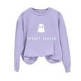 thumbnail image 3 of VKOYWKM Womens HalloweenSweatshirt Cute Spooky Ghost Graphic Sweatshirts Crewneck Long Sleeve Fall Pullover Tops Halloween Party Outfits for Women, 3 of 8
