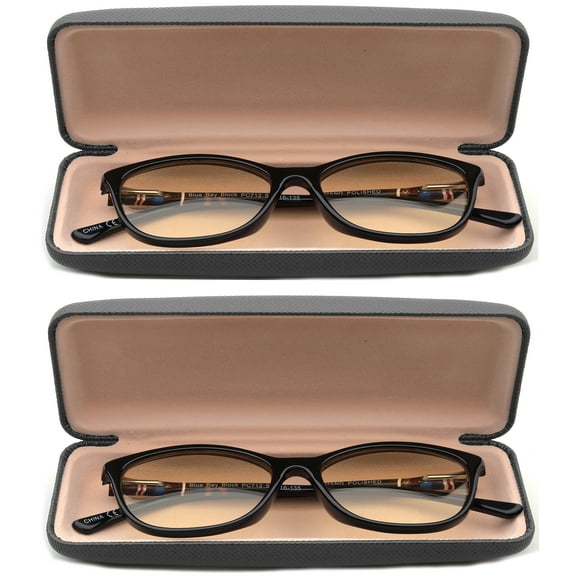 2 Pack Newbee Fashion - Blue Light Blocking Glasses, Computer Glasses Reduce Eyestrain, Butterfly Design, Handmade Acetic Acid Temple with Spring Hinge Clear Lens Glasses for Women, Two Tone Frame