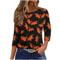 thumbnail image 6 of FAVIPT Womens 3/4 Sleeve Tops Halloween Day Bat Graphic Print Blouses Crew Neck Basic Loose Fit Tees Casual Trendy Fall 2025 Tops Orange,L, 6 of 7
