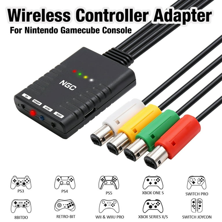 NGC Wireless Controller Adapter Receiver Adapter Supports Four Controllers for Nintendo Gamecube Black
