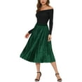 thumbnail image 3 of INSPIRE CHIC Women's High Elastic Waist Swing Flare Hem Velvet Pleated Skirt S Green, 3 of 8