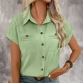 thumbnail image 6 of QUNYINEY Short Sleeve Women's Button Down Shirts Collared Solid Dress Tops with Pocket Slim Pleated Business Womens Tops, 6 of 7
