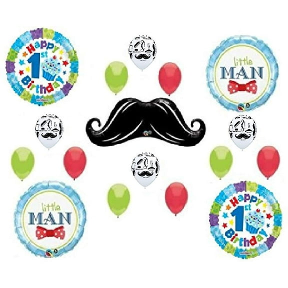 DalvayDelights 1st First #1 Boy Little Man Mustache Birthday Party Mylar & Latex Balloons Set