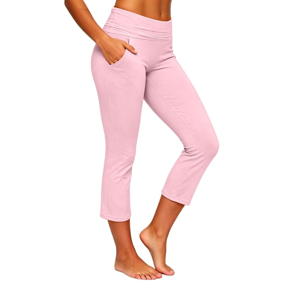 ShomPort Women's Fold over Capris Comfy Soft Leggings with Pockets Low Waist Summer Cropped Workout Lounge Pants