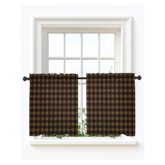 Black Brown Buffalo Plaid Tier Curtains 36 Inch Length,Sheer Curtains for Bedroom Living Room Window Geometric Classic Checkered Short Kitchen Curtains Drapes for Small Half Window 27.5"x36" 2 Panels