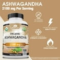 thumbnail image 3 of Organic Ashwagandha 2,100 mg - 100 Vegan Capsules Pure Organic Ashwagandha Powder and Root Extract, 3 of 5