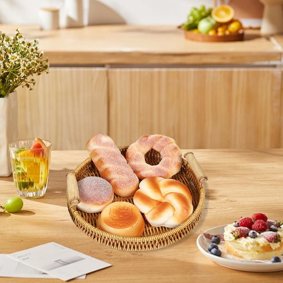 Fiudx Cesta de Ratán Sintético, Bandeja de Almacenamiento Tejida a Mano, Diseño Ligero y Portátil, Organizador Decorativo para Frutas y Verduras, Almacenamiento para El Hogar, Cesta de Picnic, Tamaño