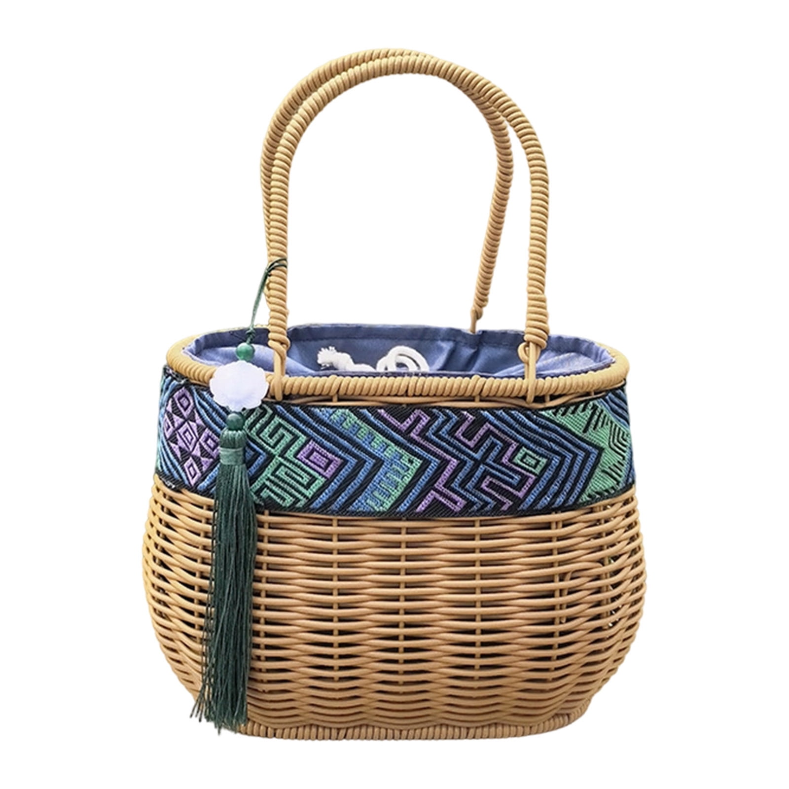Rattan Wicker Woven Basket with Handle, Portable Garden Harvest Basket Wicker Storage Baskets for Picnic, Easter, Organizing, Gathering Vegetables (Brown, 21x13x16cm)