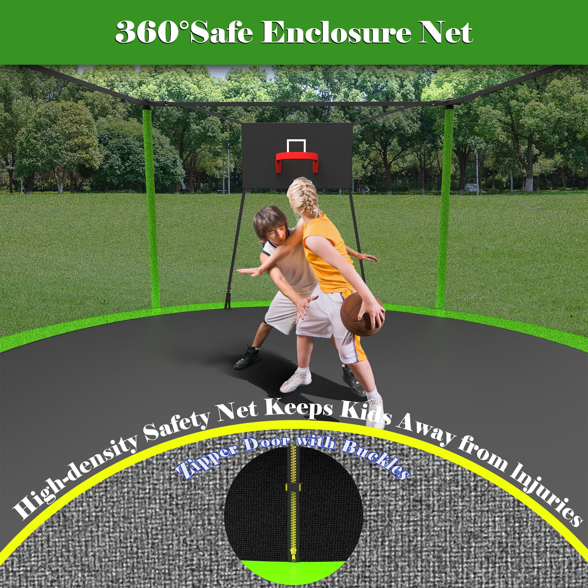 14ft Trampoline with Basketball hoop, SEGMART Upgraded Round Outdoor Kids Trampoline with Enclosure Net, Heavy Duty Backyard Trampoline, Recreational Trampoline for Adults Kids